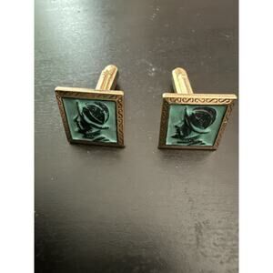 1960s Roman Solider Cameo Cufflinks Turquoise Enamel Brass